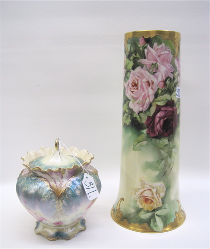 Appraisal: TWO AMERICAN PAINTED PORCELAINS Belleek Willets Mfg vase H together