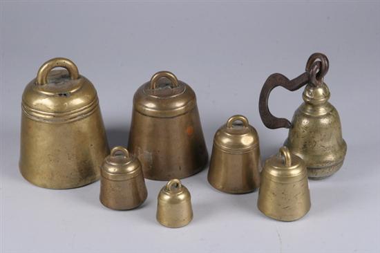 Appraisal: GROUP OF SEVEN LEAD-FILLED AND BRASS-CASED WEIGHTS Six graduated and