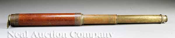 Appraisal: An English Mahogany and Brass Three-Draw Telescope mid- th c