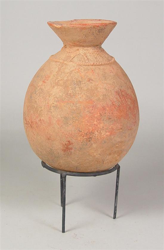 Appraisal: Pinched Neck Terra Cotta Water Vessel On a modern tripod