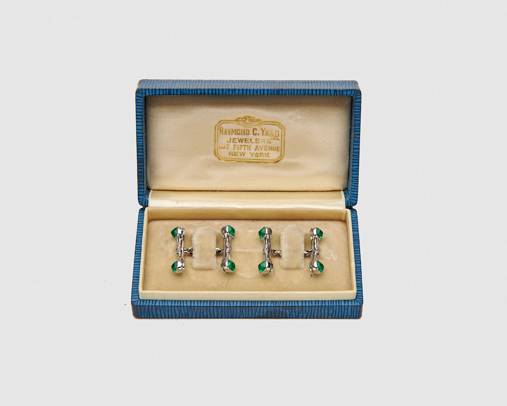 Appraisal: RAYMOND YARD Platinum Emerald and Diamond Cufflinks RAYMOND YARD Platinum