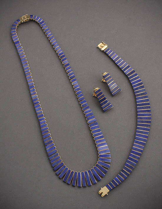 Appraisal: -Karat Yellow-Gold and Lapis Lazuli Four-Piece Ensemble Consisting of a