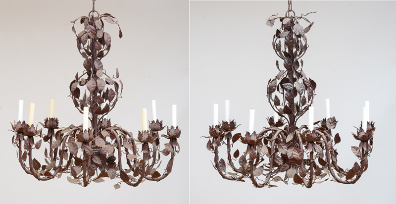 Appraisal: PAIR OF FRENCH METAL AND T LE EIGHT-LIGHT CHANDELIERS Each