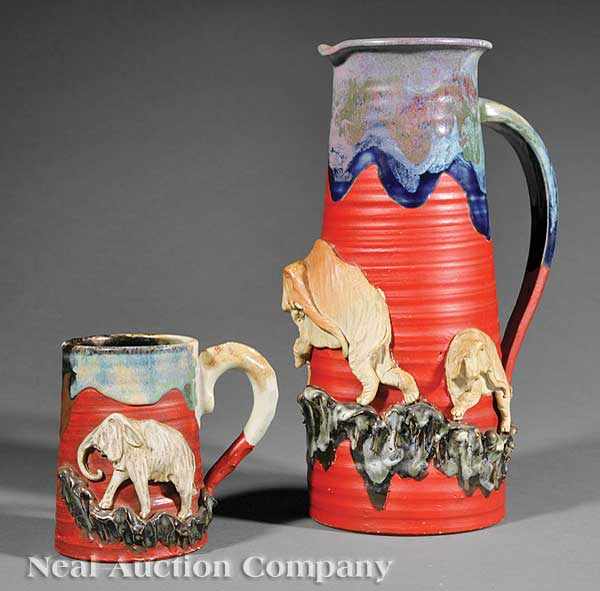 Appraisal: A Japanese Sumida Ware Elephant Motif Pitcher and Mug early