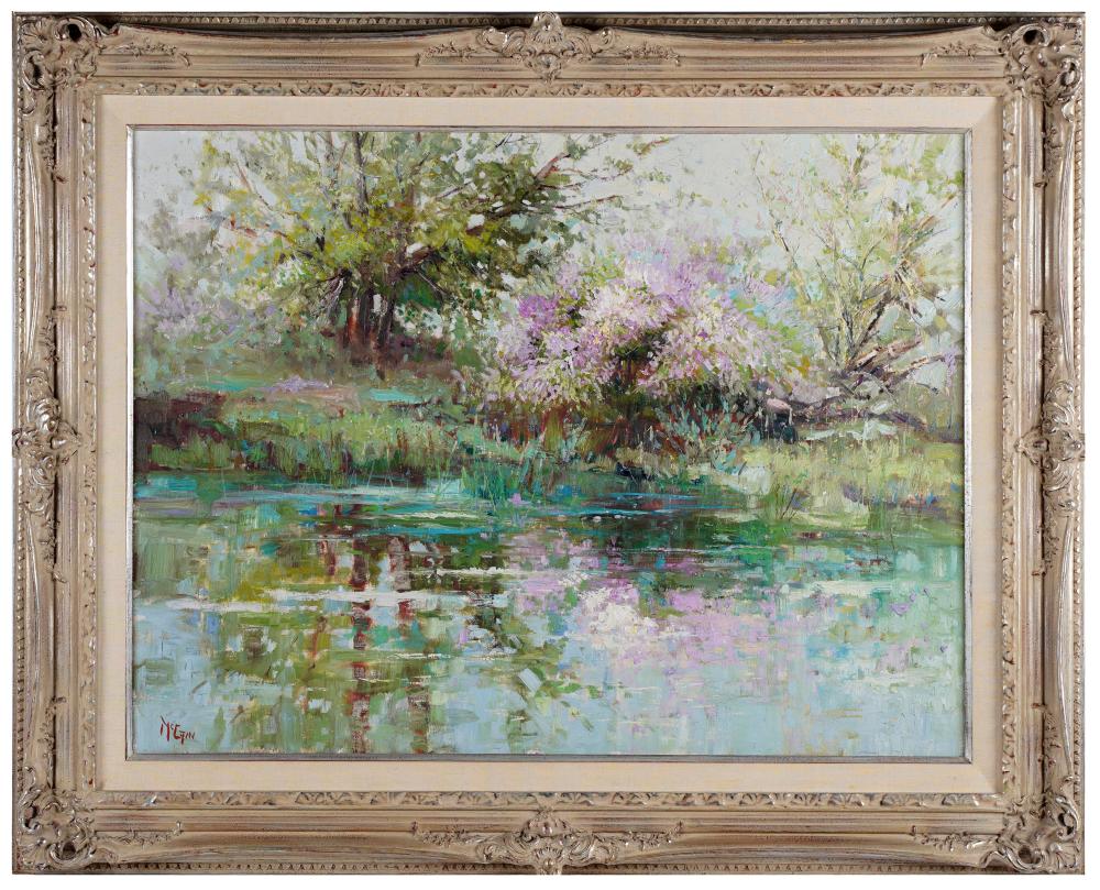 Appraisal: BUCK MCCAIN B PEACH TREE REFLECTED oil on canvas signed