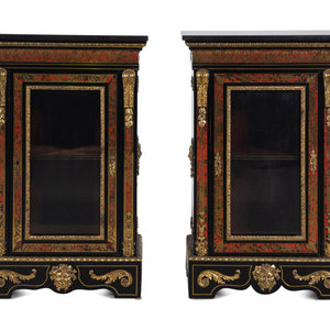 Appraisal: A Pair of Napoleon III Boulle Marquetry Marble-Top Cabinets th