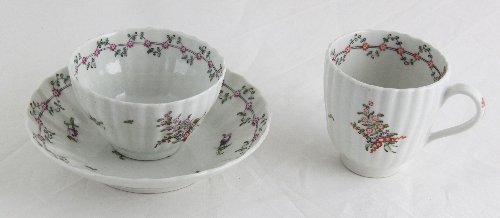 Appraisal: A New Hall ribbed tea bowl and saucer painted swags