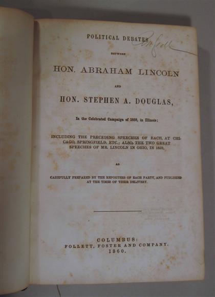 Appraisal: vol Lincoln Abraham Political Debates between Hon Abraham Lincoln and