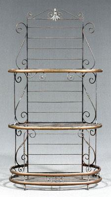 Appraisal: French brass and iron baker's rack three open tiers scroll