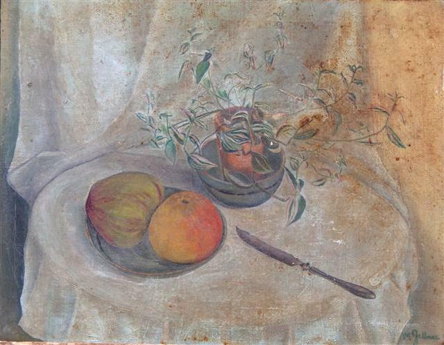 Appraisal: M GELLNER - Still Life apples a knife and bowl