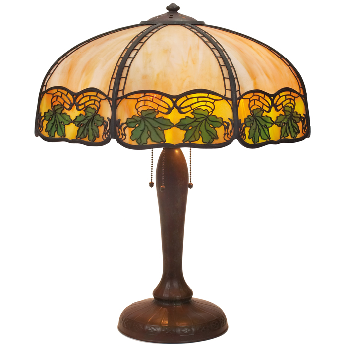 Appraisal: Handel lamp eight-sided slag glass shade with maple leaf design