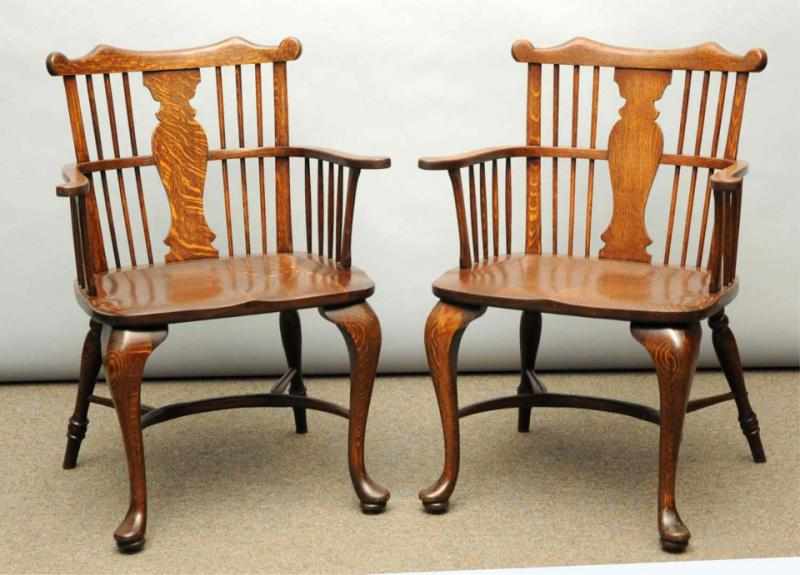 Appraisal: Lot of Oak Chairs with Arms Circa Condition Excellent Size