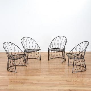 Appraisal: Set Jean Royere style wrought iron chairs Set Jean Royere