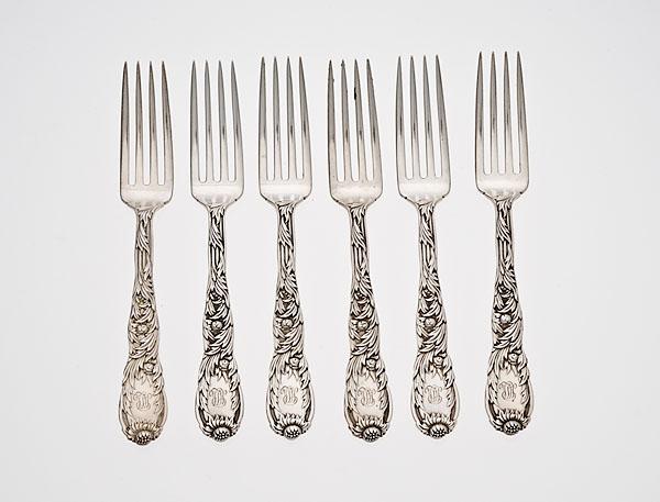 Appraisal: TIFFANY STERLING CHRYSANTHEMUM LUNCHEON FORKS American ca set of six