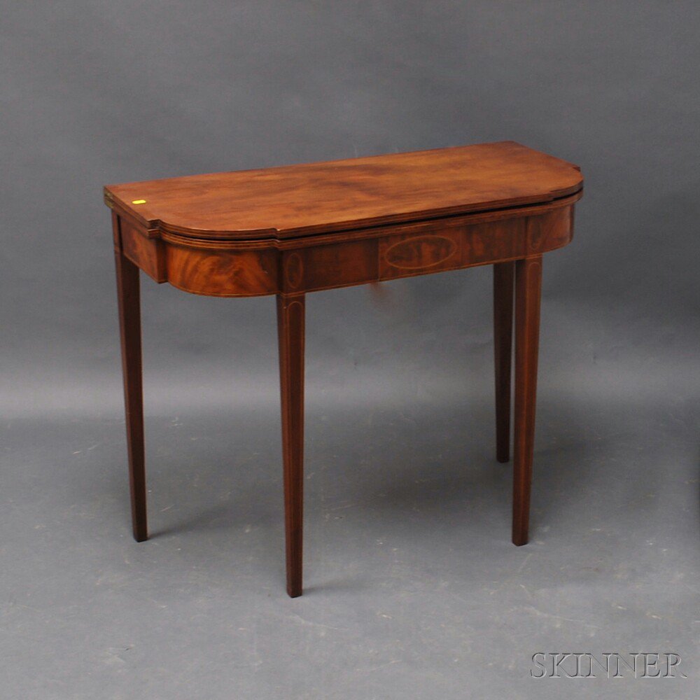 Appraisal: Federal Inlaid Mahogany Card Table New England c the D-shaped