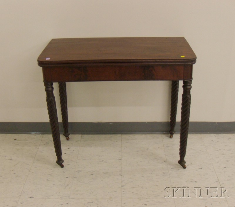 Appraisal: Classical Mahogany and Mahogany Veneer Card Table with Rope-turned Legs