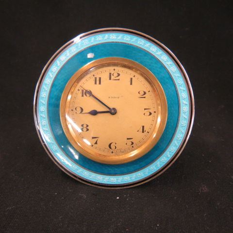 Appraisal: Sterling Enameled Travel or Desk Clock rich blue light blue