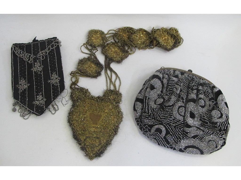 Appraisal: Lot comprising two beaded cocktail bags and some costume trim