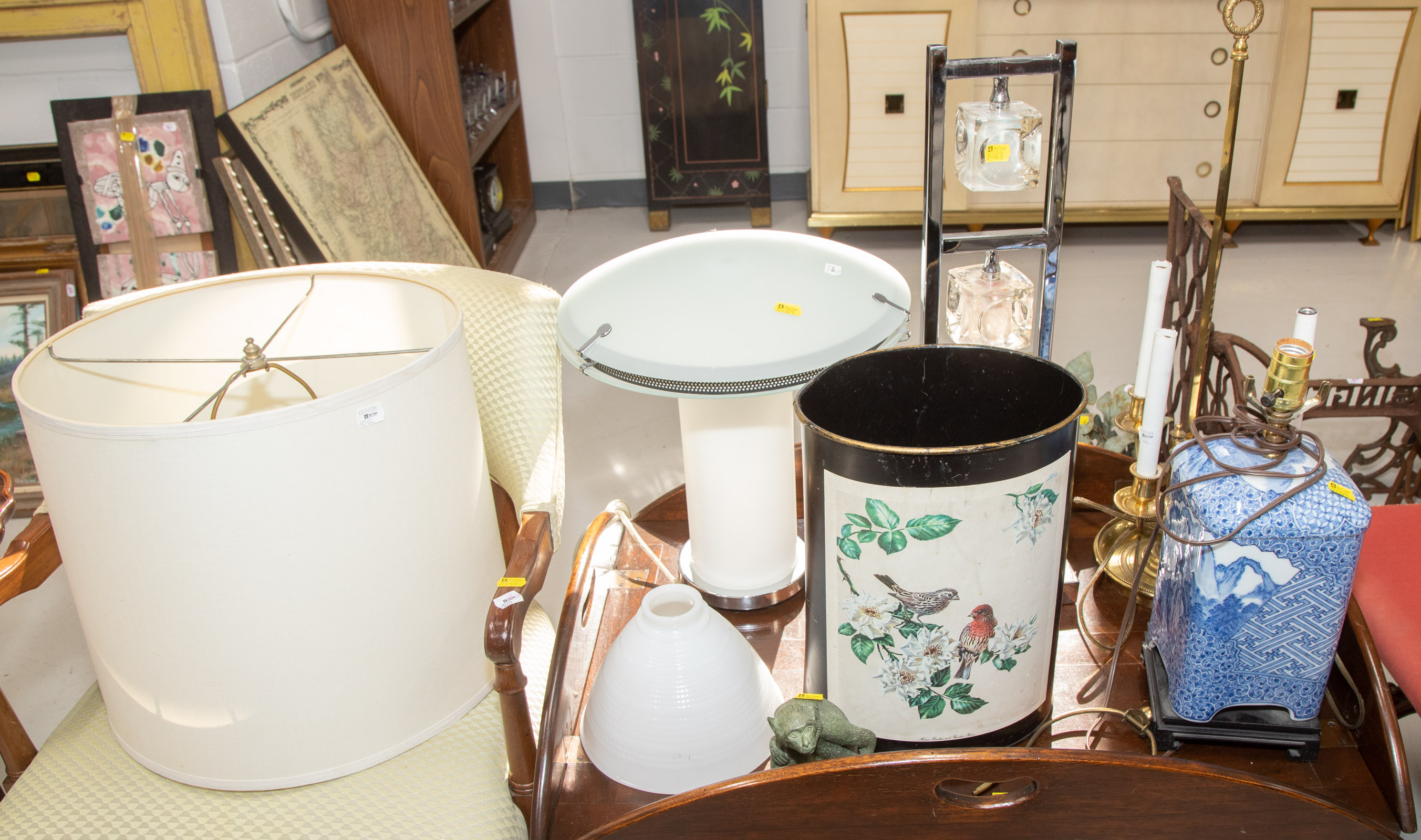 Appraisal: ASSORTED DECORATIVE ITEMS Includes four table lamps one with shade