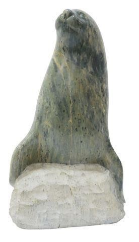 Appraisal: Carved soapstone wildlife sculpture Seal signed Constance Shields American th