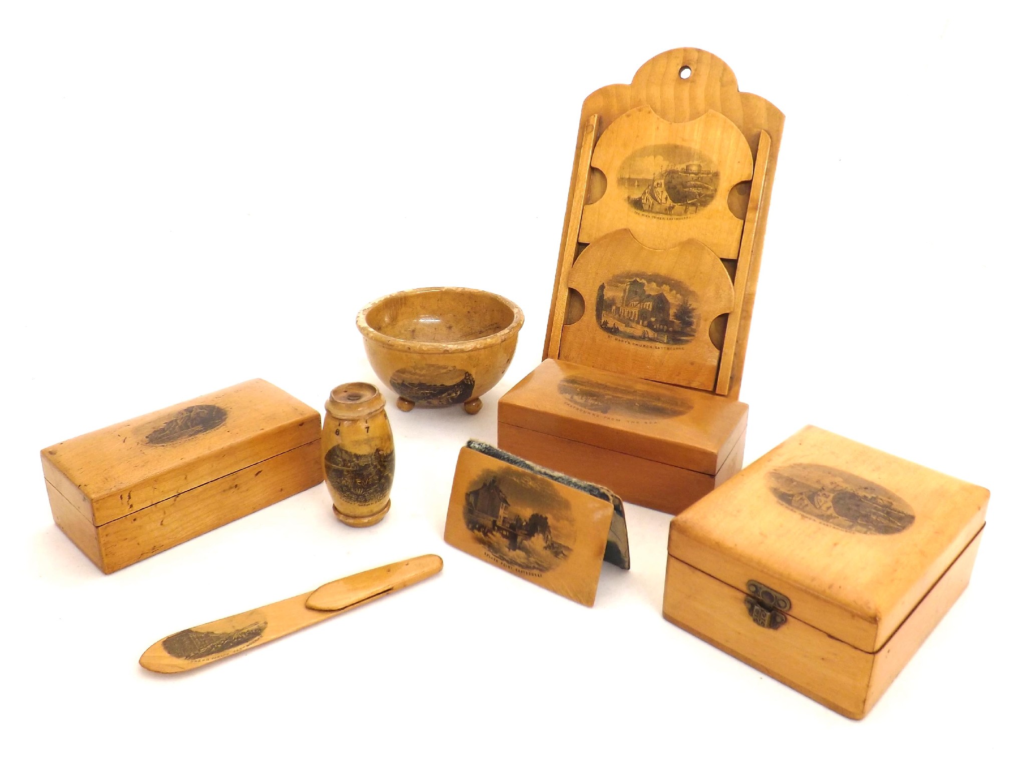 Appraisal: Mauchline ware - needle box letter rack and boxes decorated