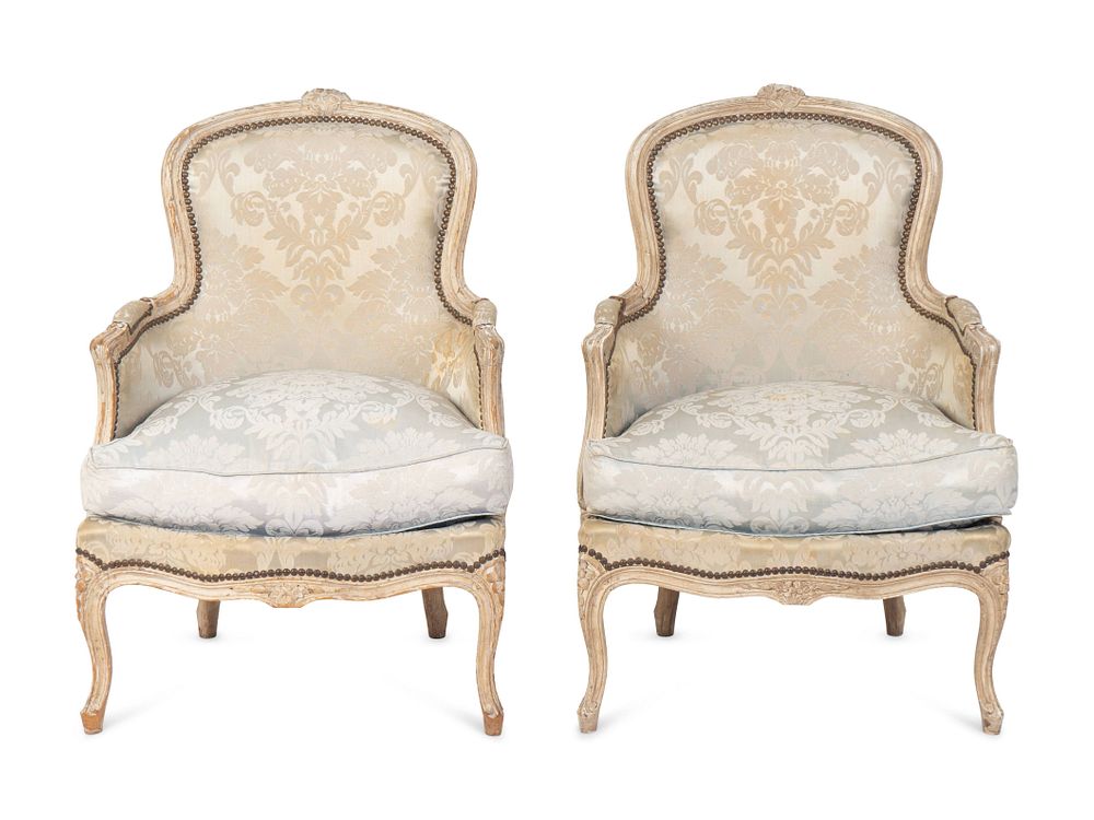 Appraisal: A Pair of Louis XV Grey-Painted Bergeres of Small Size