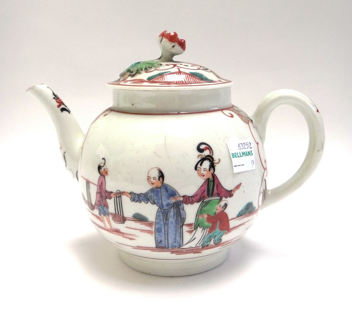 Appraisal: A Worcester polychrome bullet shaped teapot and cover circa painted