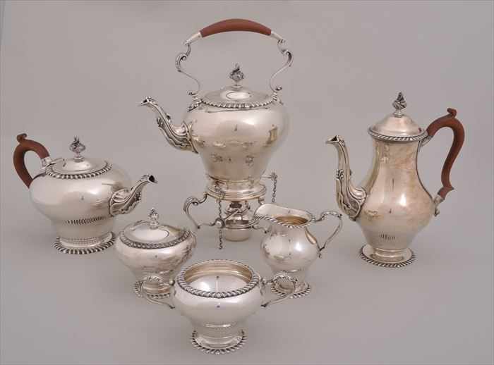 Appraisal: ENLISH SILVER PRESENTATION SIX-PIECE TEA AND COFFEE SERVICE REPRODUCTION OF