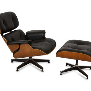 Appraisal: An Eames Lounge Chair and Ottoman Mid- th Century upholstered