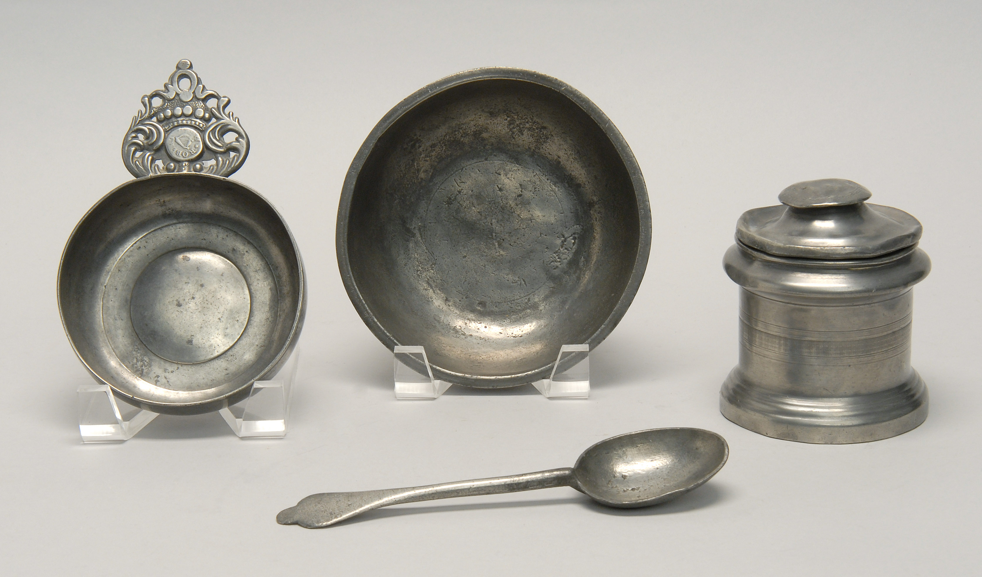 Appraisal: FOUR PIECES OF ANTIQUE PEWTER Continental and English th and