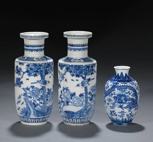 Appraisal: A group of three blue and white porcelain vases Republic