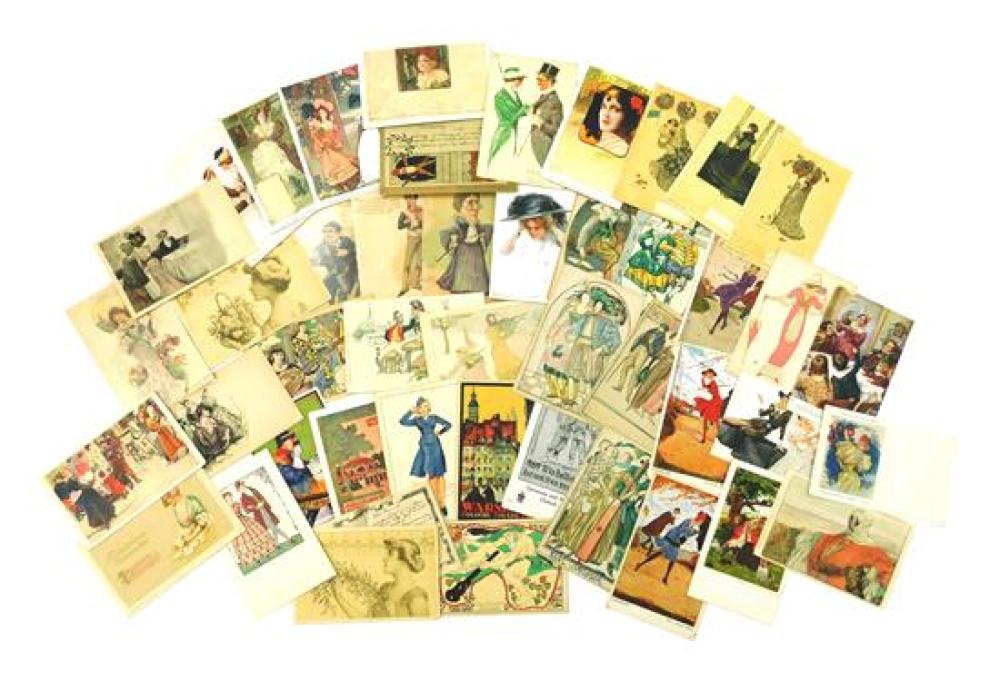 Appraisal: EPHEMERA Forty-five miscellaneous postcards Art Nouveau and Art Deco artists