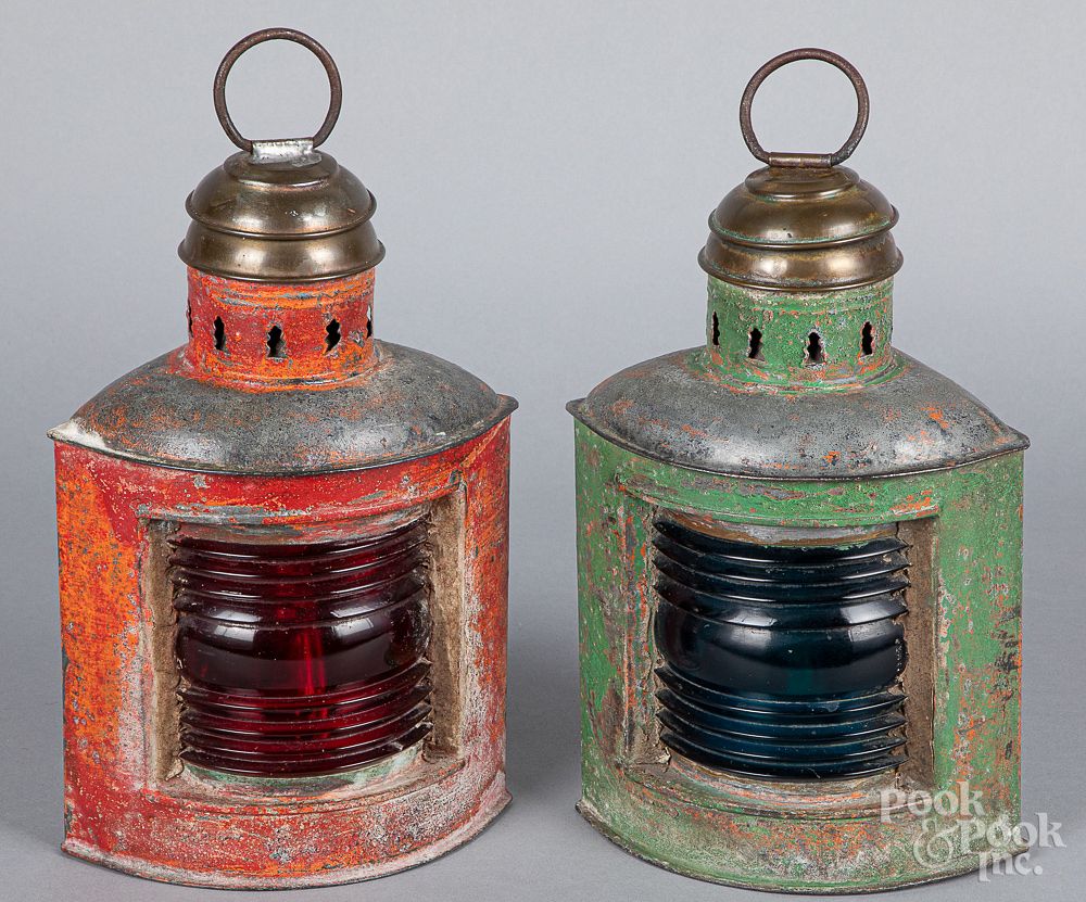 Appraisal: Two painted Perkins Marine lanterns Two painted Perkins Marine lanterns