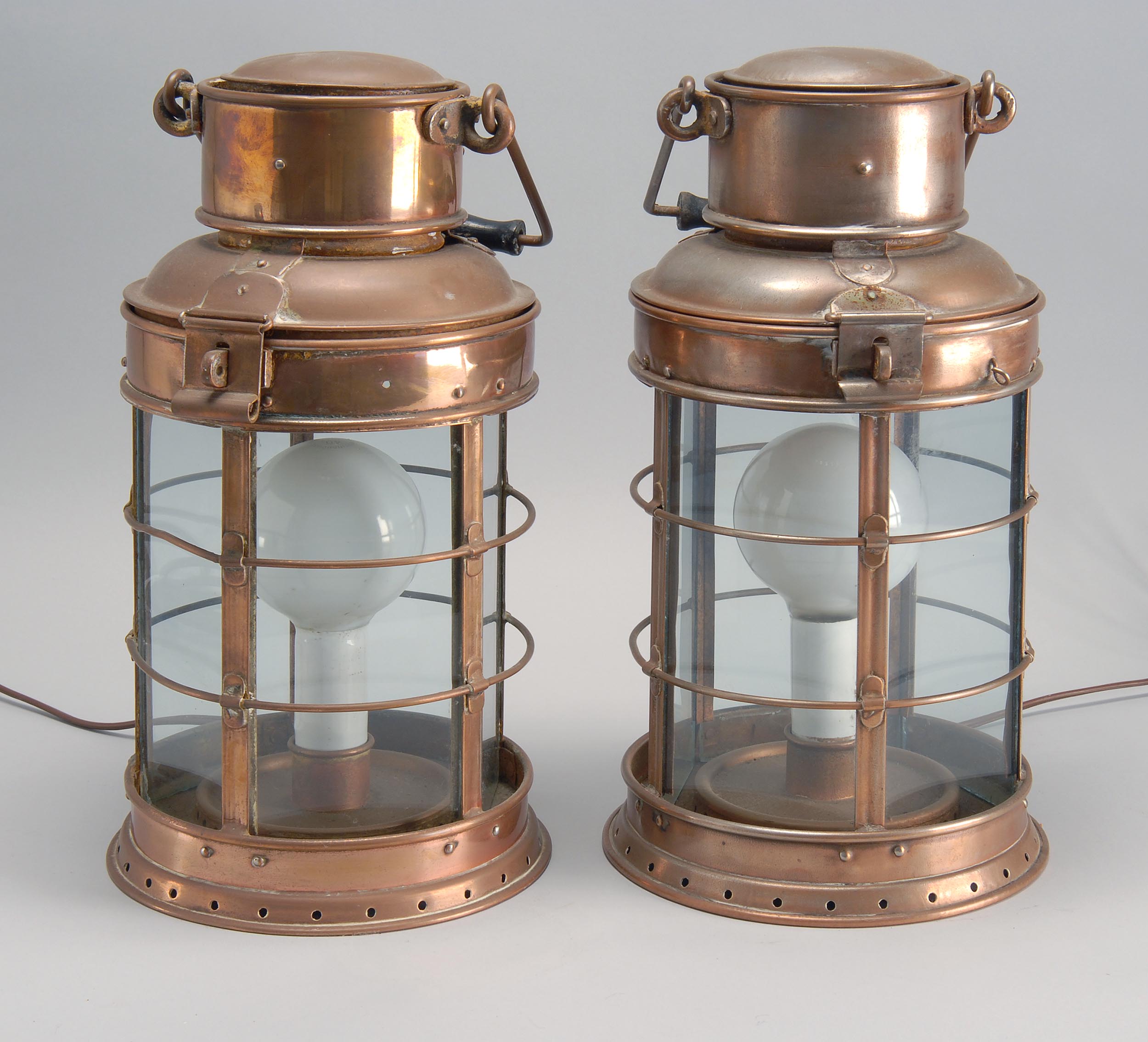 Appraisal: PAIR OF TH CENTURY COPPER SHIP-STYLE LANTERNS Heights