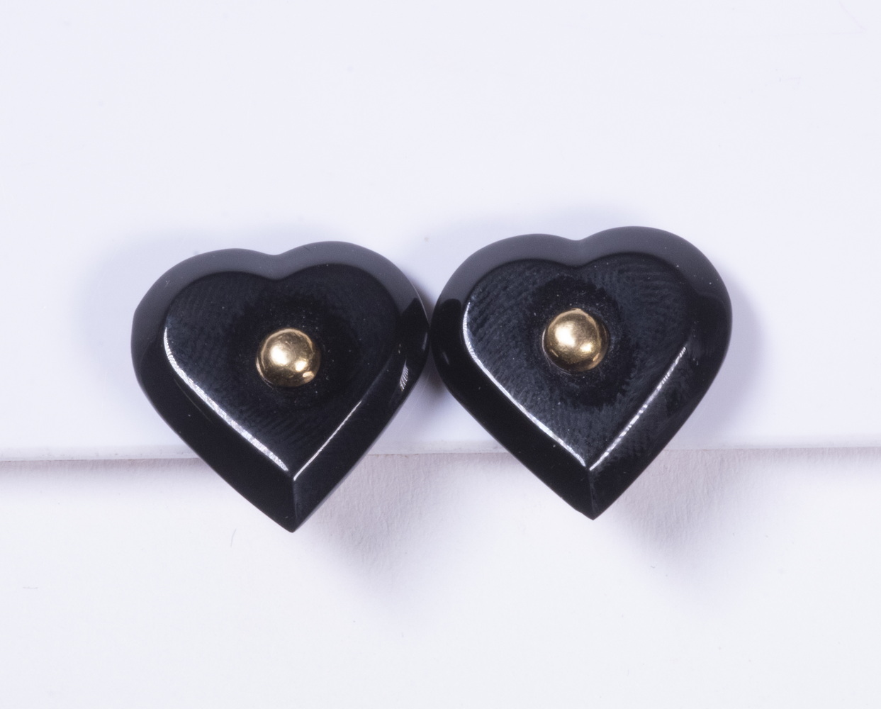 Appraisal: BACCARAT ONYX HEART SHAPED EARRINGS Pair of Baccarat A La