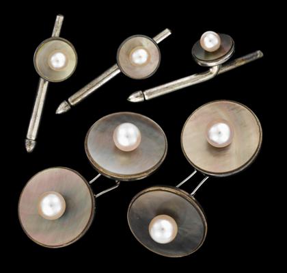 Appraisal: Silver mother-of-pearl and cultured pearl dress set Mikimotomid th century