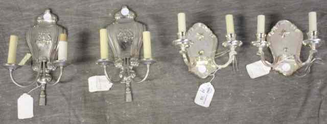 Appraisal: Lighting Lot Includes a pair of reproduction silverplate Caldwell style