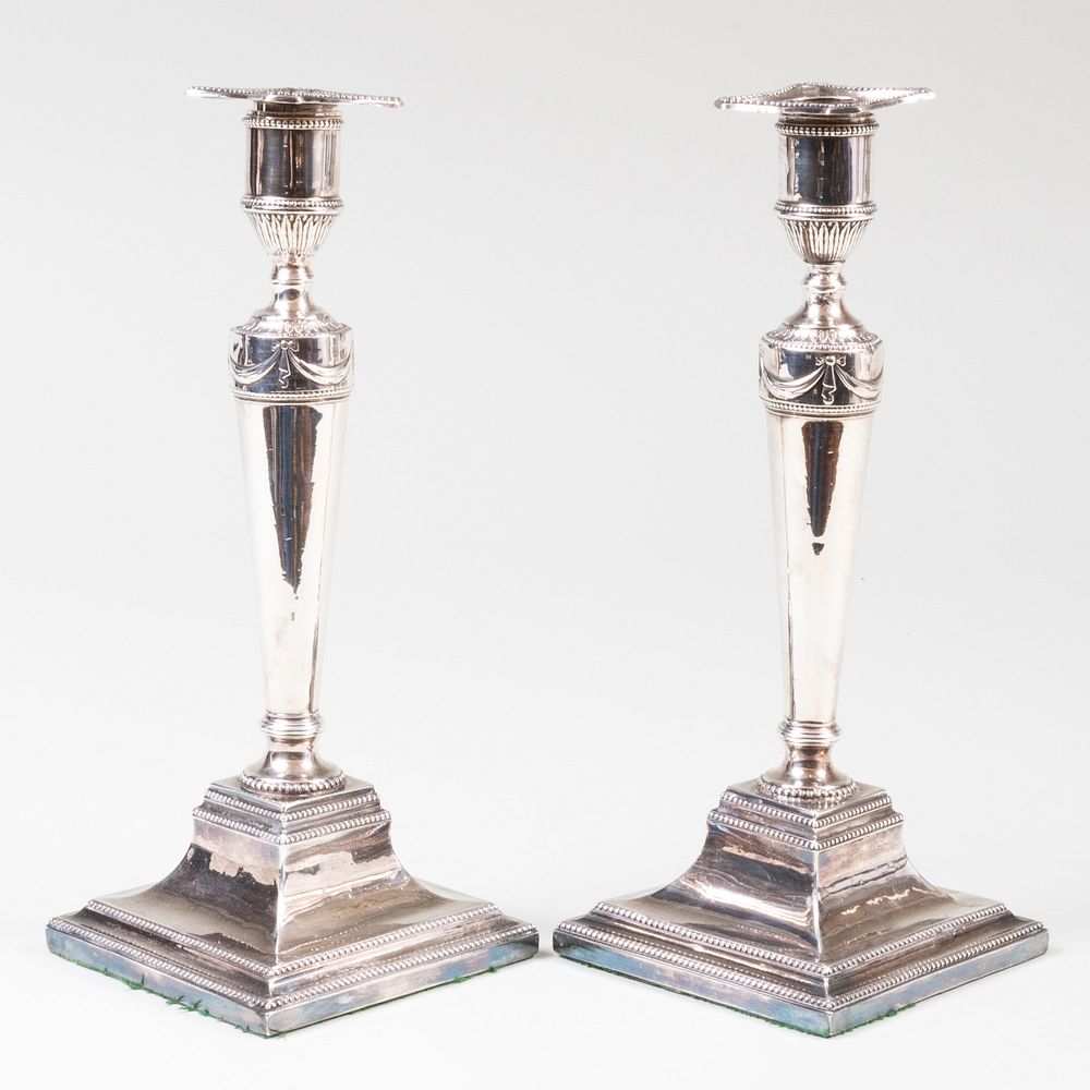 Appraisal: Pair of English Silver Candlesticks Marked for Sheffield date and