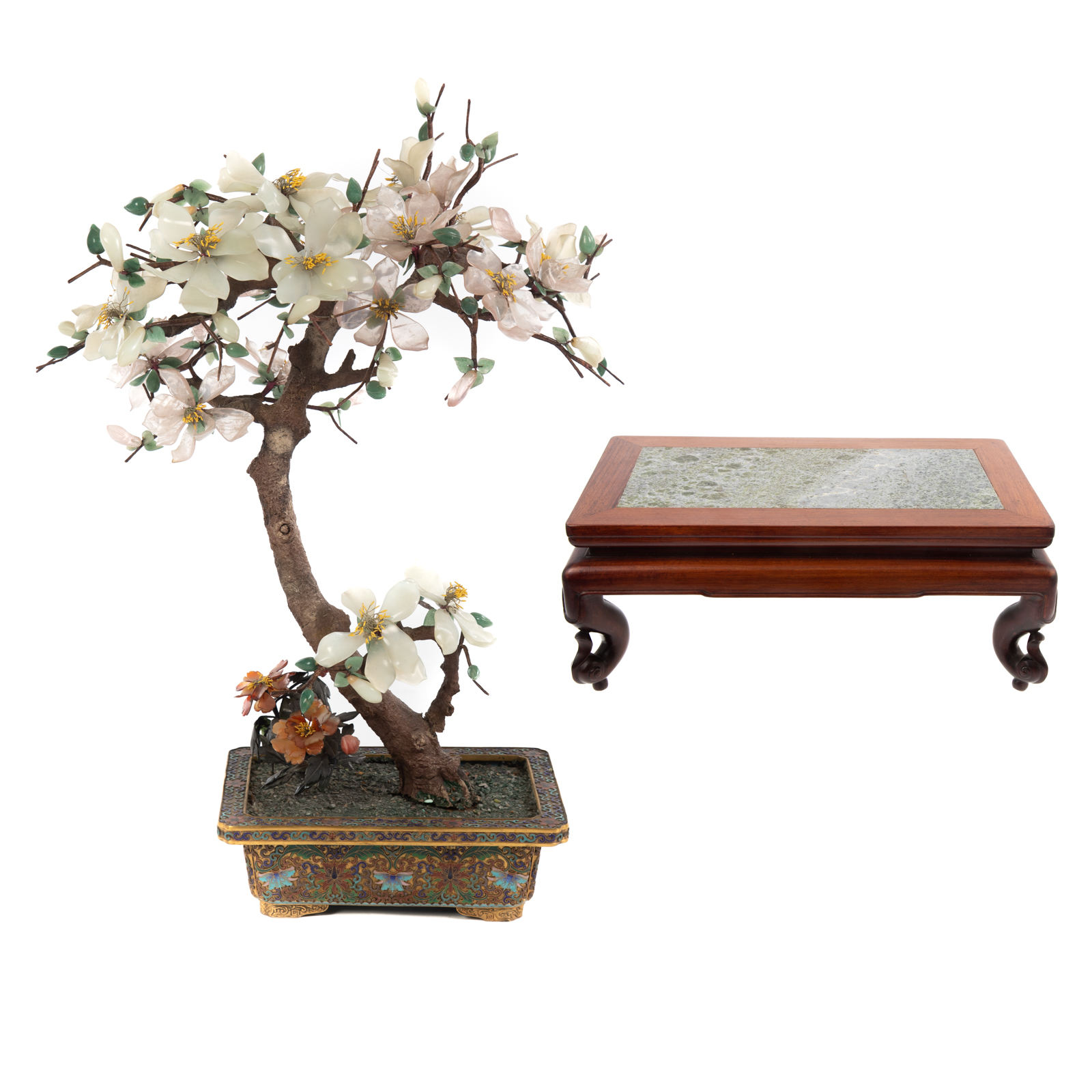 Appraisal: CHINESE HARDSTONE TREE WOOD BASE Republic Period - wood pulp