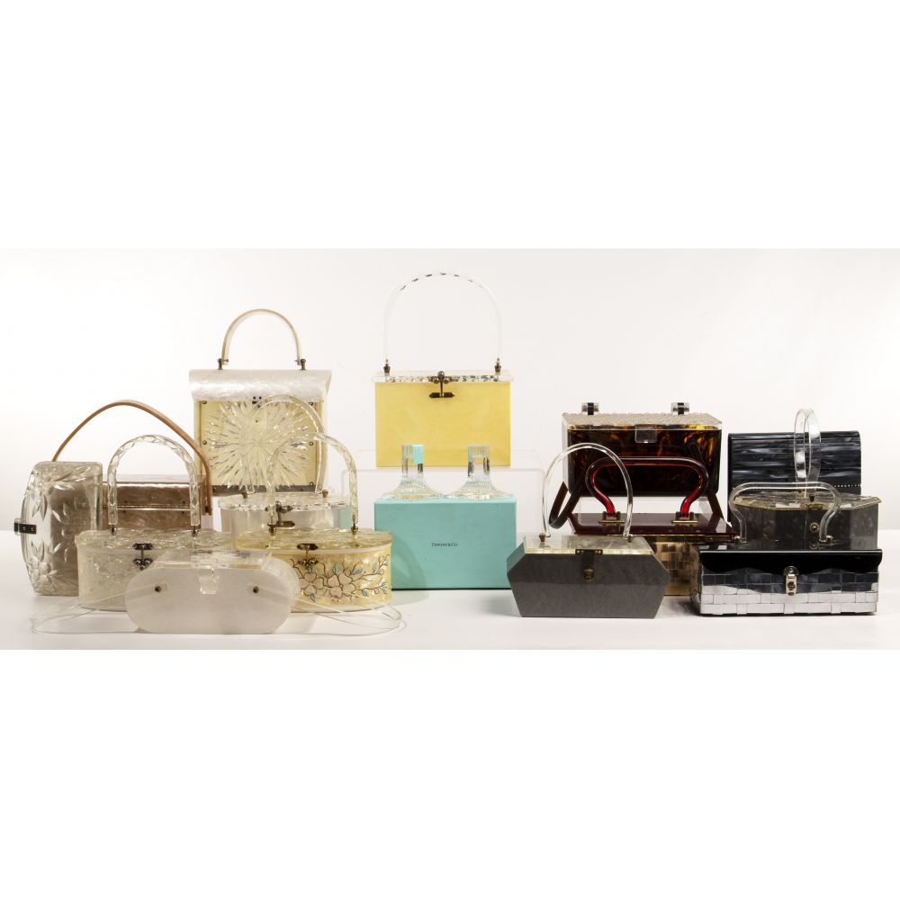 Appraisal: LUCITE BAGS AND TIFFANY CO CANDLESTICKS items including bags clutches