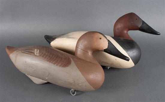 Appraisal: Pair of carved and painted wood working duck decoys R