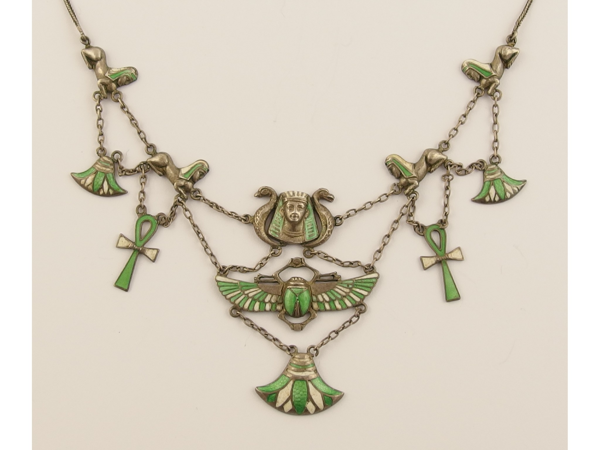 Appraisal: A continental silver Egyptian revival necklace