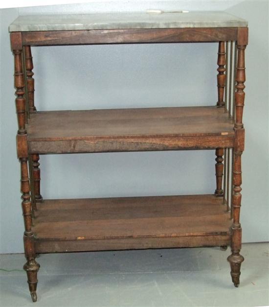 Appraisal: Victorian rosewood three tier whatnot with brass bar sides on