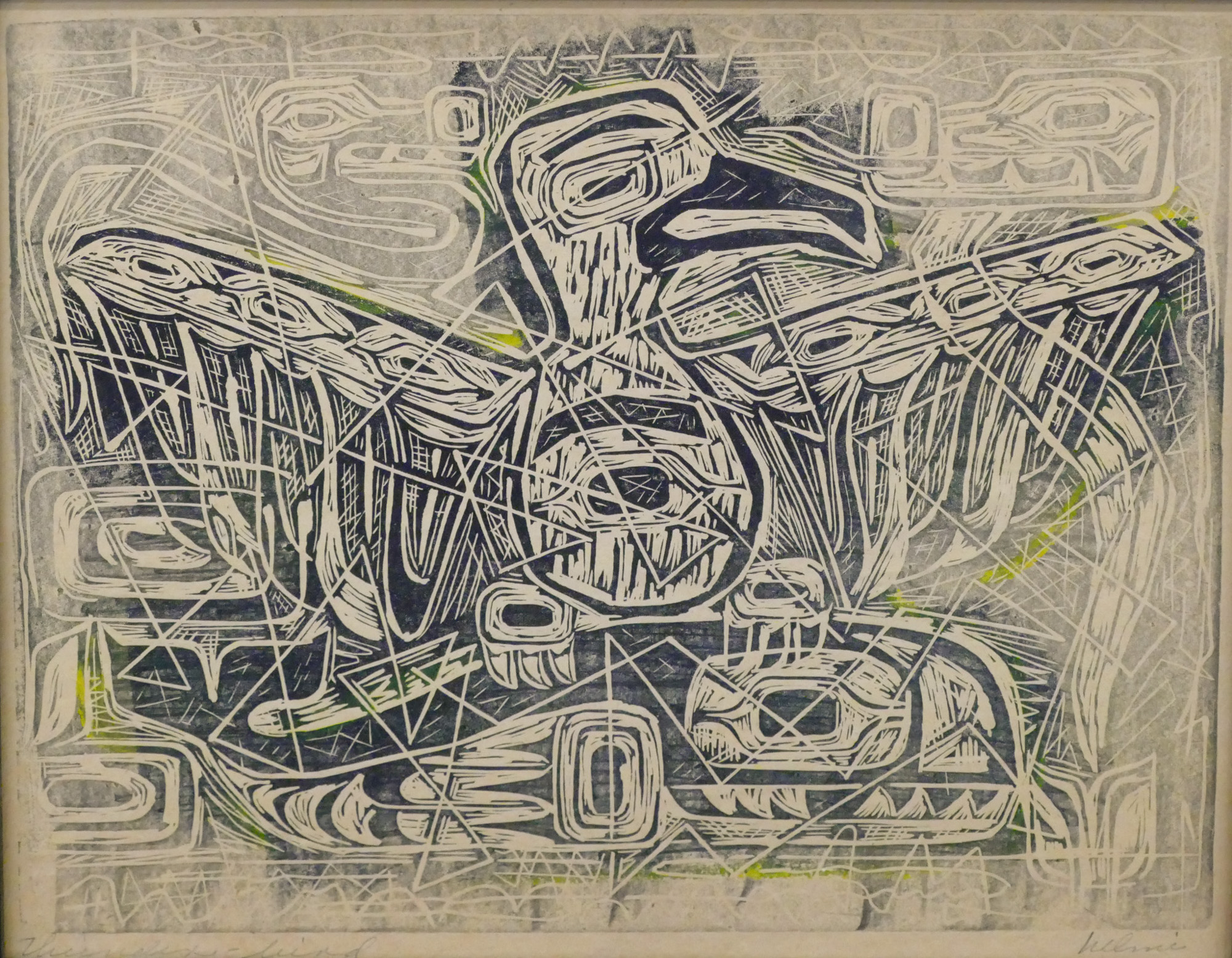 Appraisal: Helmi Juvonen - Washington ''Thunder-bird'' Color Linocut ''x '' Sheet