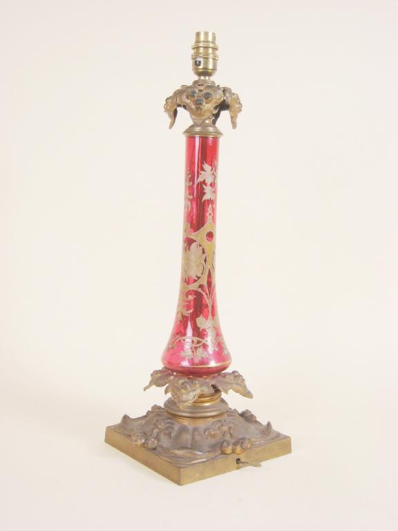 Appraisal: A th Century brass Table Lamp with gilt ruby glass