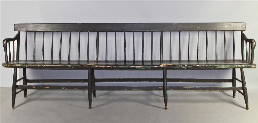 Appraisal: AMERICAN WINDSOR BLUE PAINTED DEACON'S BENCH having a straight crest