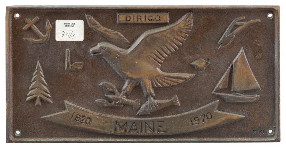 Appraisal: BRONZE PLAQUE COMMEMORATING MAINE TH CENTURY X BRONZE PLAQUE COMMEMORATING