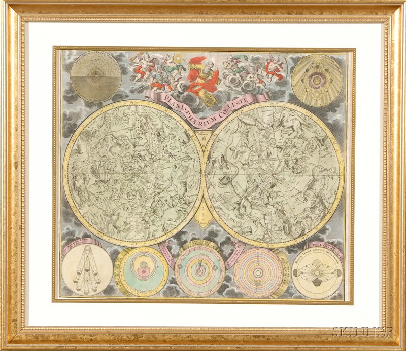 Appraisal: Large Double-folio Hand-Colored and Engraved Celestial Map c Homann family