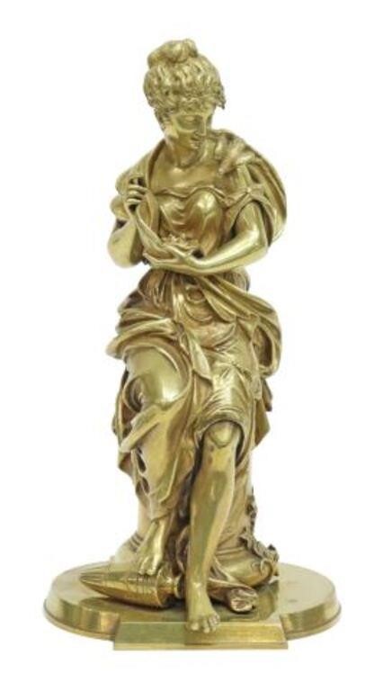 Appraisal: Gilt bronze sculpture Young Woman Holding a Bird's Nest signed