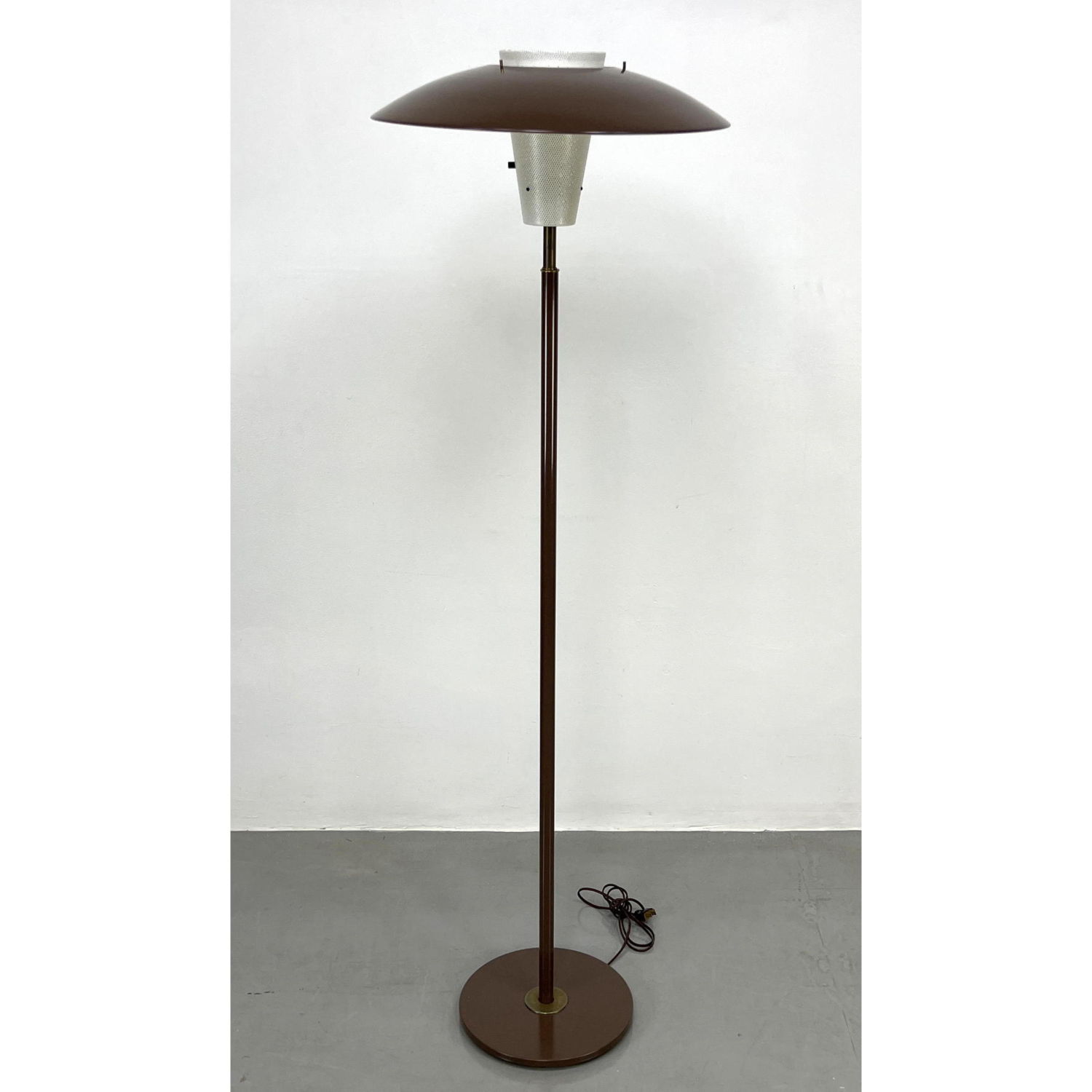 Appraisal: Lightolier floor lamp Brown enamel saucer shade with cone form